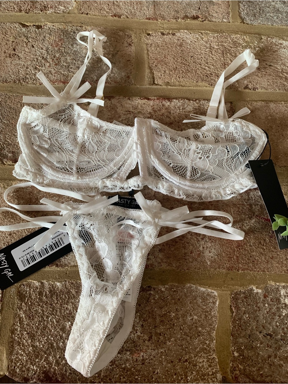 Nasty Gal | White Lace Strappy Bra & Thong Set